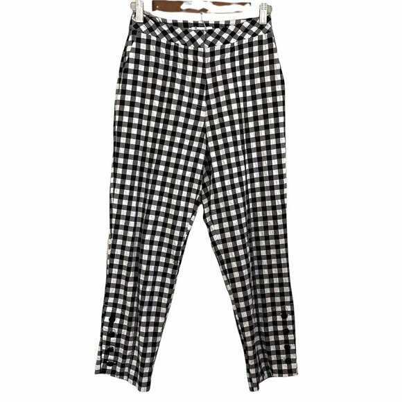 TopShop Women's Black White Gingham Slim Leg Button Cuff Trouser Pants Size 4 - Picture 2 of 10